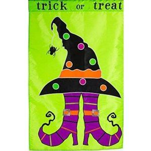 Evergreen Halloween Trick or Treat Feet Flag 2 Sided Applique House Banner